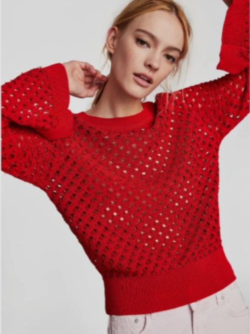 Zara Openwork Sweater In Red, S